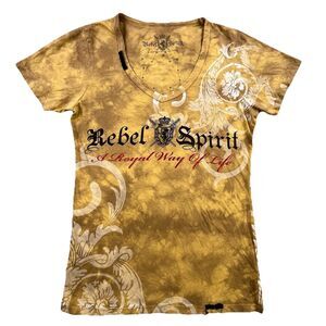 Rebel Spirit T-Shirt Women’s Size S Tie Dye A Royal Way Of Life Velvet Studs
